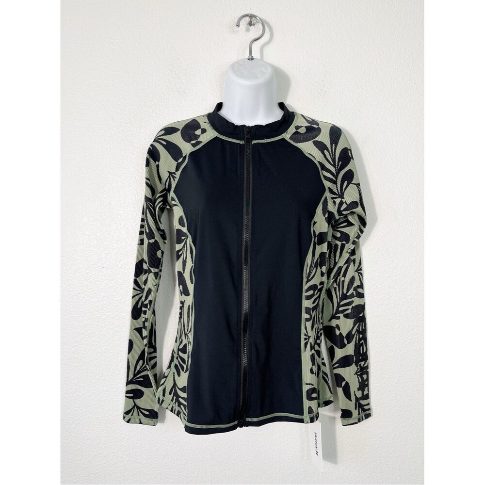 Billabong Marina Rib Zip Front Rashguard Willow Black Top Size Small NEW